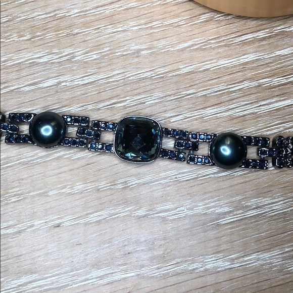 Givenchy Blue Crystal Pearl Gunmetal Choker - Picture 2 of 6